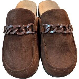 Vionic Georgie Brown Suede Chain Link Mule Loafers Womens Size 9 Orthopedic